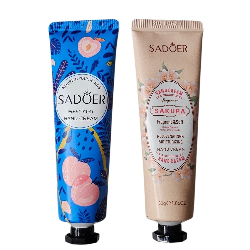 Sadoer Moisturizing Hand Cream Travel Set of 2 Lotions Peach Plants and Sakura